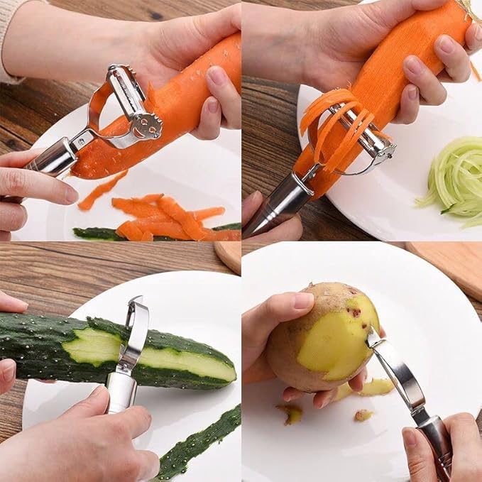 Stainless Steel Set Multifunctional Fruit & Vegetable Peelers with Apple Corer Straight Julienne Peeler Veggie Cutter Slicer for Kitchen (3pcs Set)