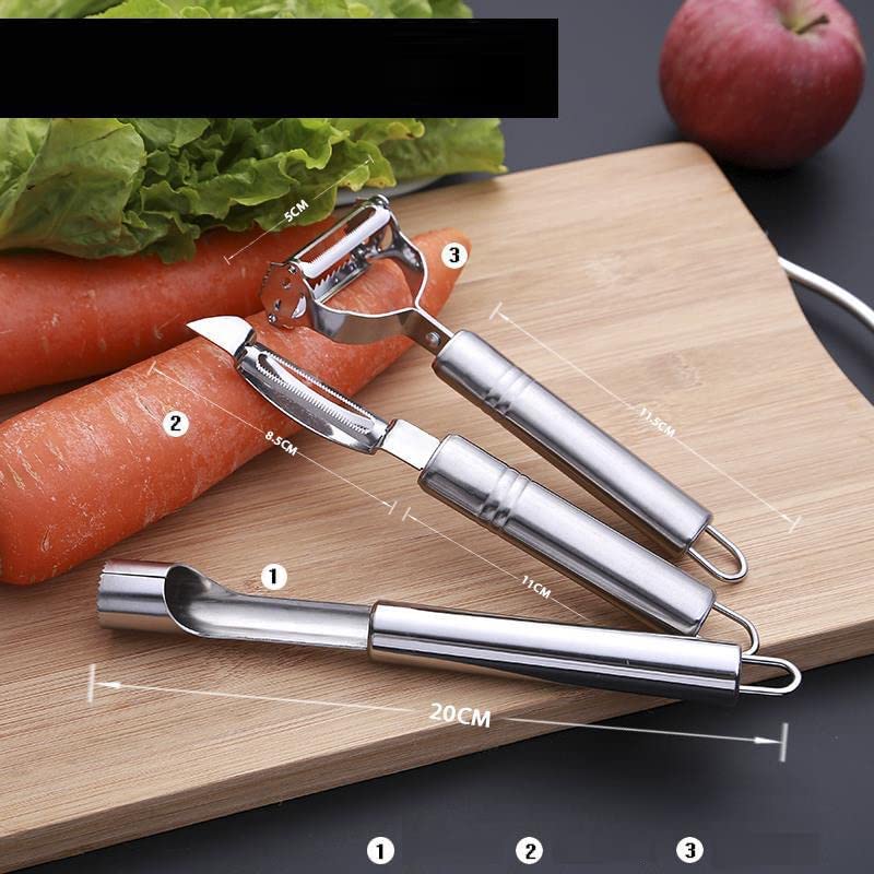 Stainless Steel Set Multifunctional Fruit & Vegetable Peelers with Apple Corer Straight Julienne Peeler Veggie Cutter Slicer for Kitchen (3pcs Set)